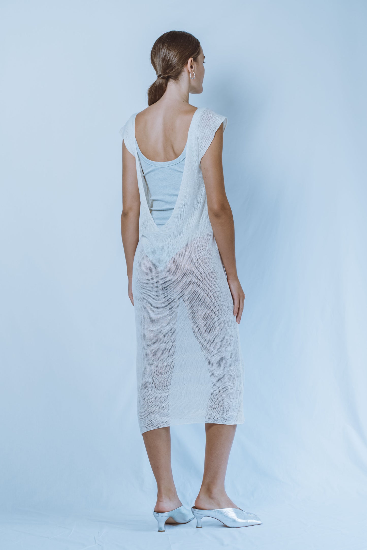 Long boat-neck dress with open V-back