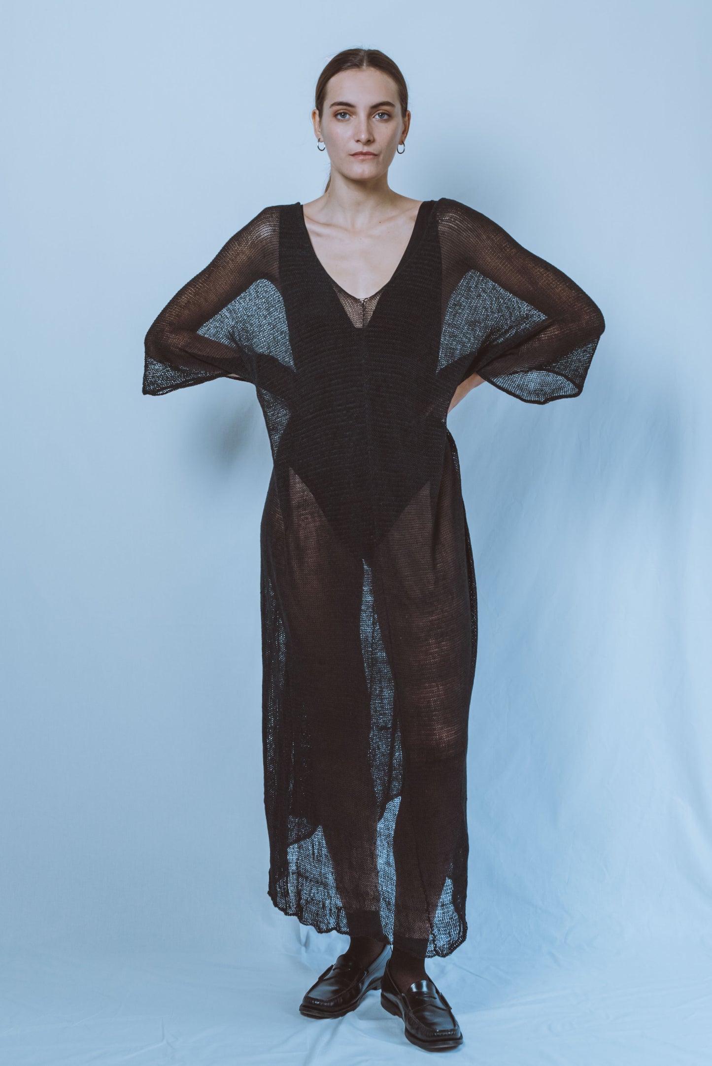 Long straight V-neck Tunic