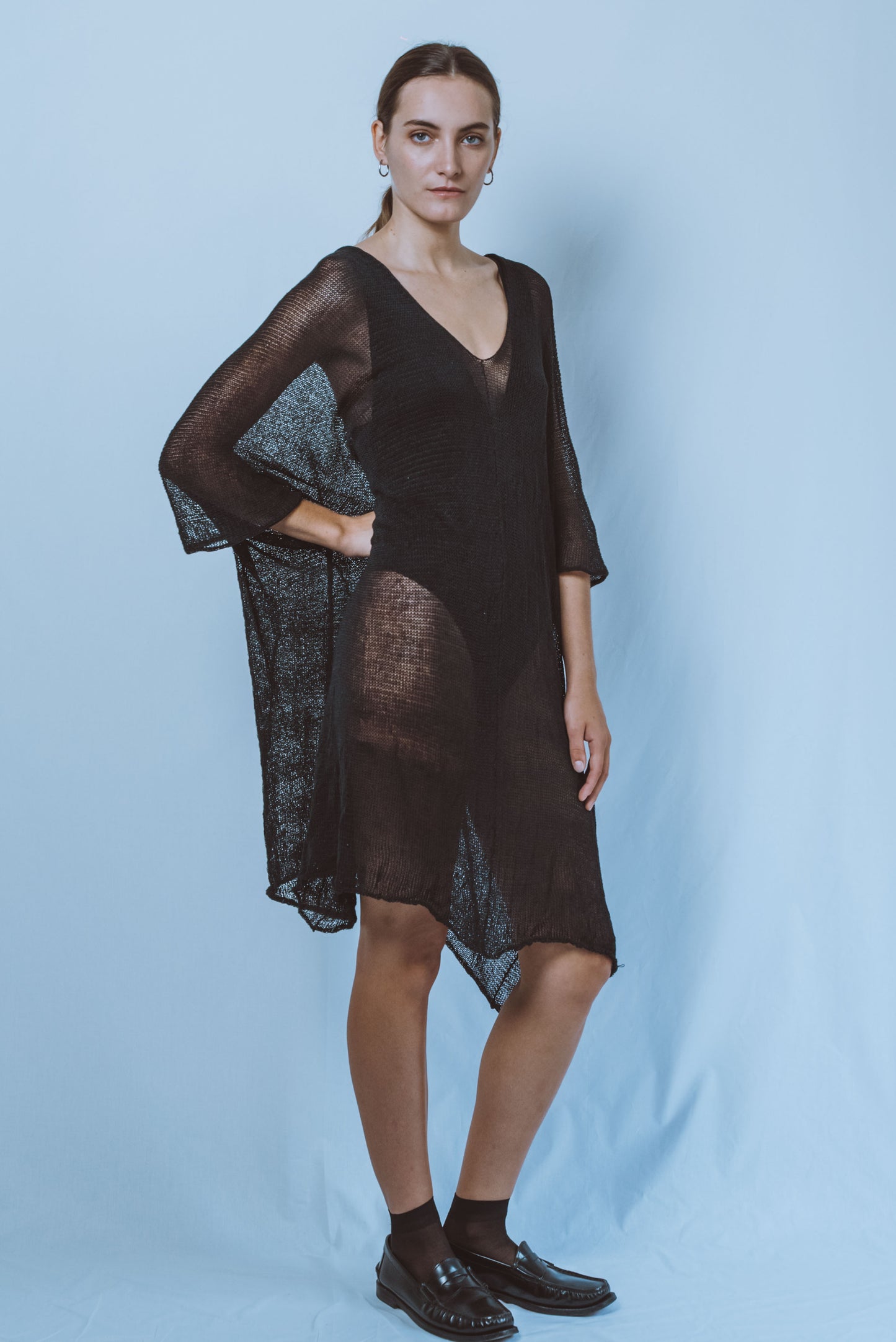 Short straight V-neck Tunic