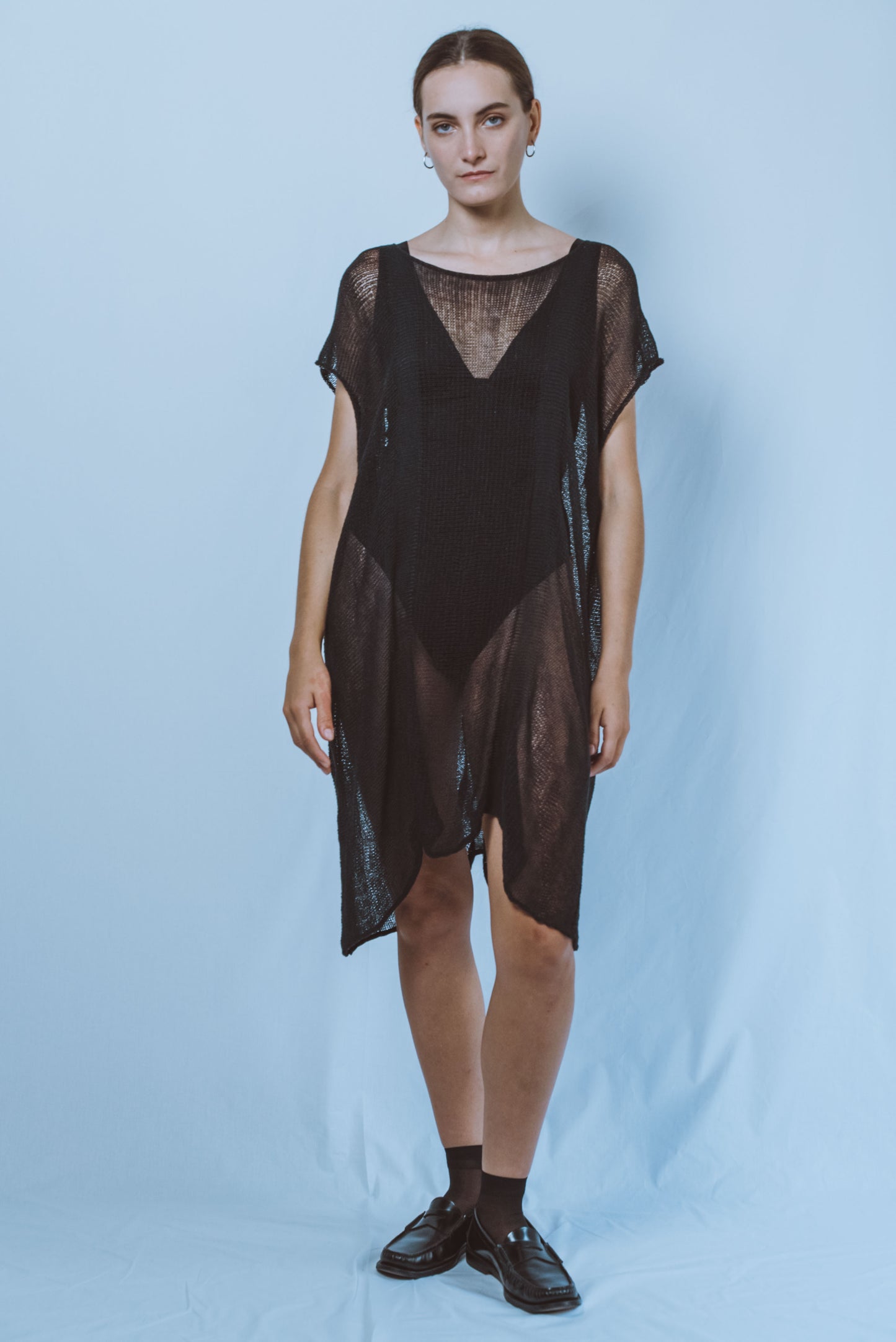 Short straight V-neck Tunic