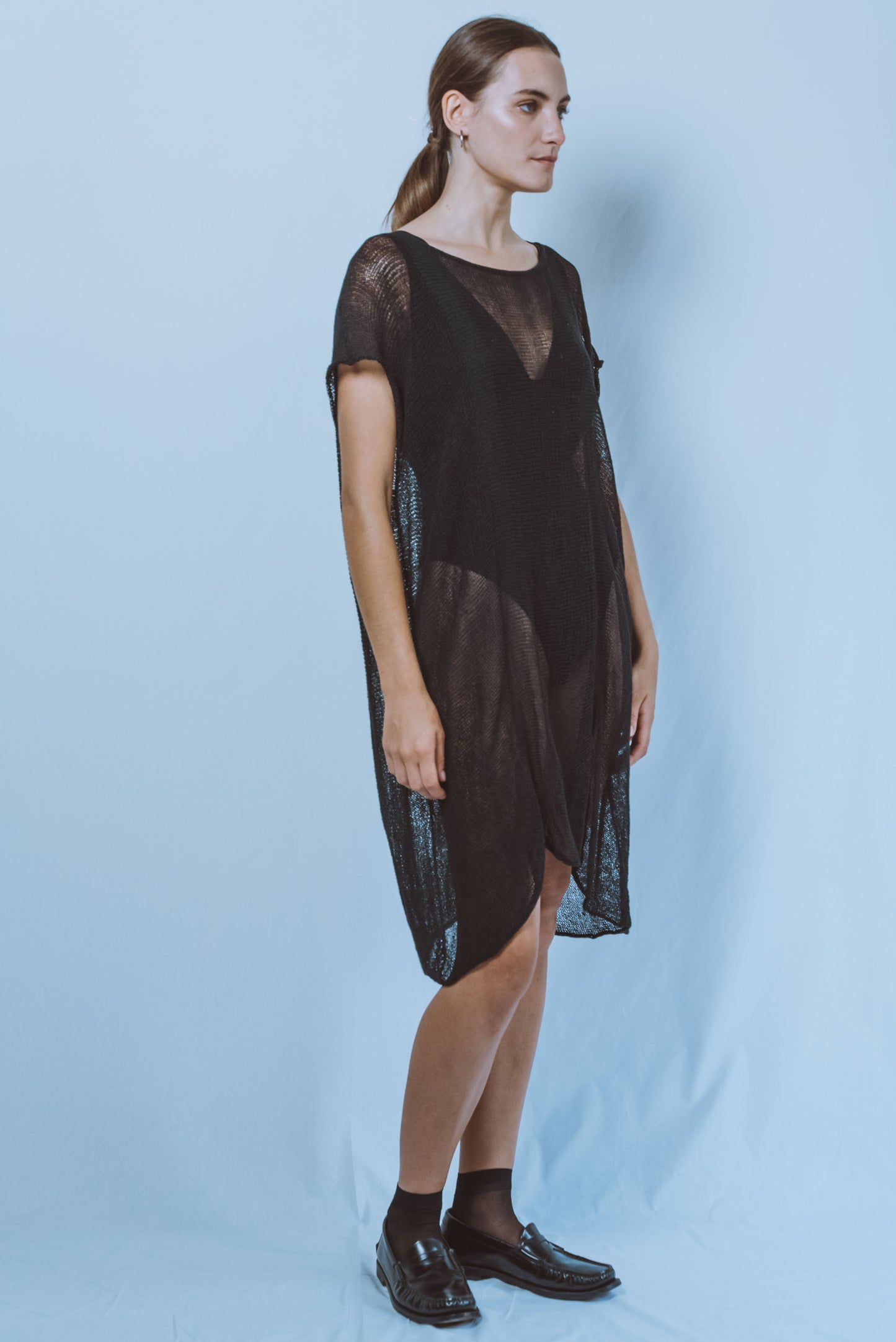 Short straight V-neck Tunic