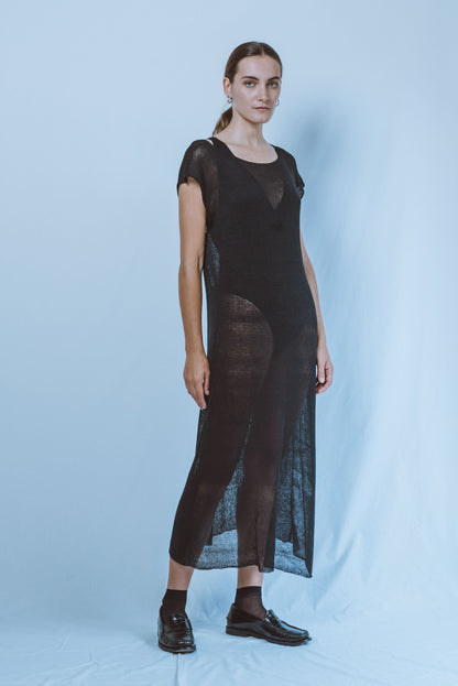 Long boat-neck dress with open V-back