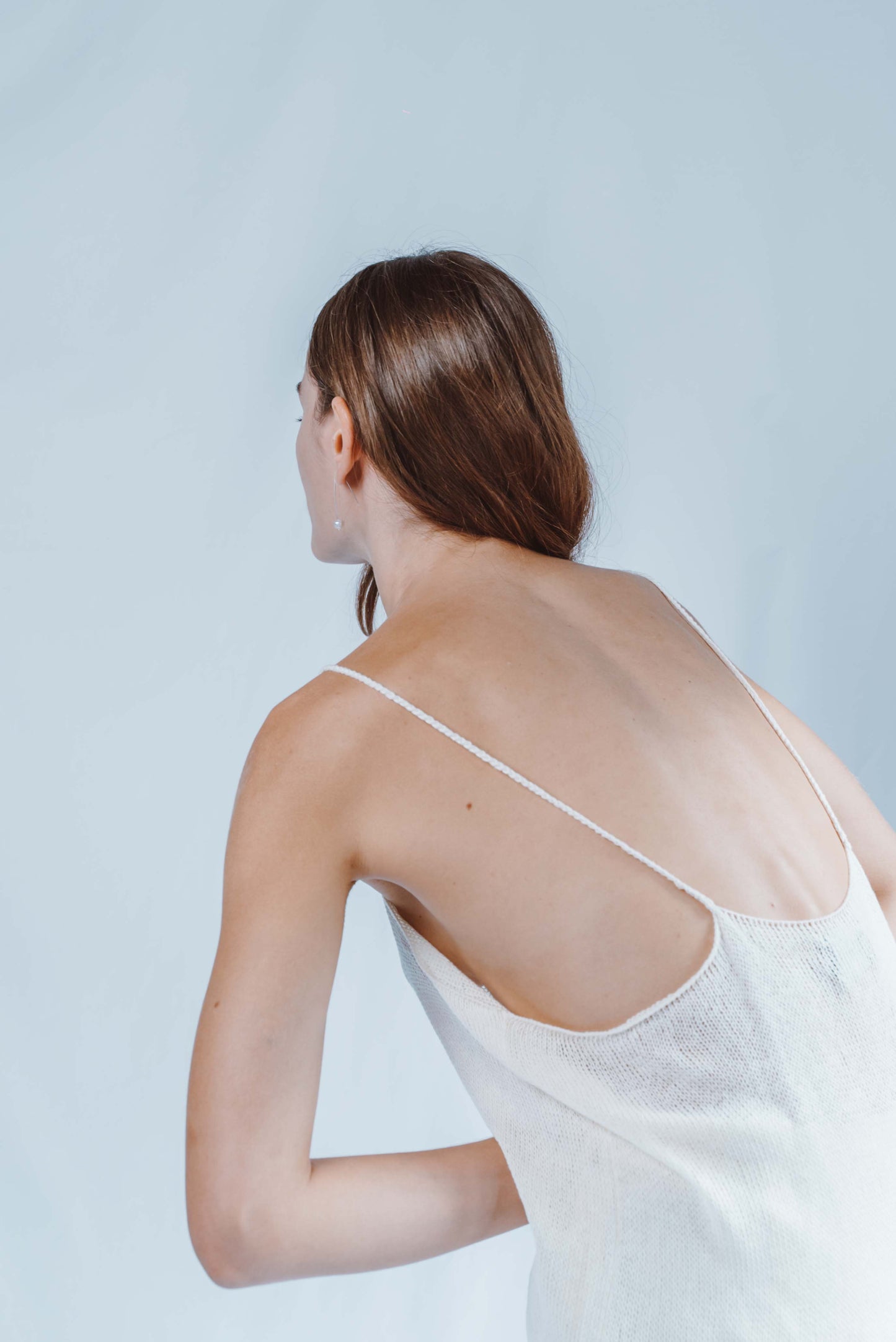 Long dress with chain-stitch straps