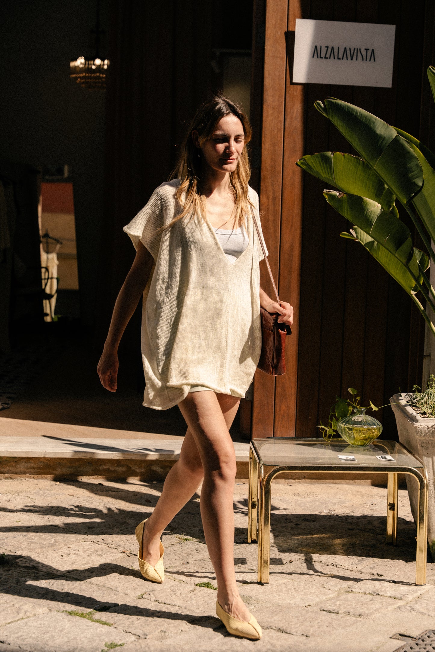 Two-piece short dress with V-neck front and back