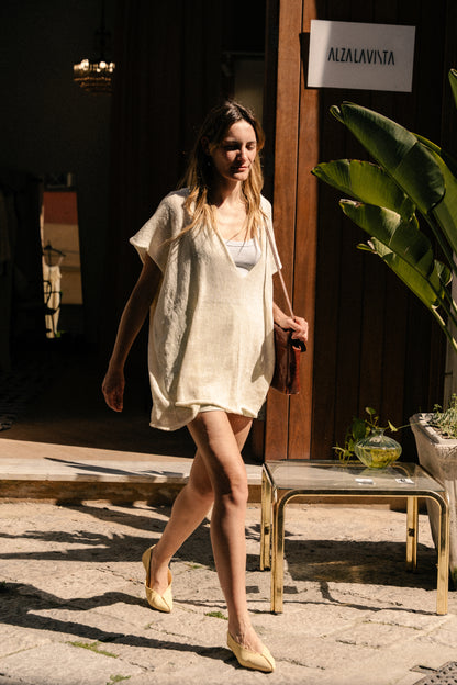 Two-piece short dress with V-neck front and back
